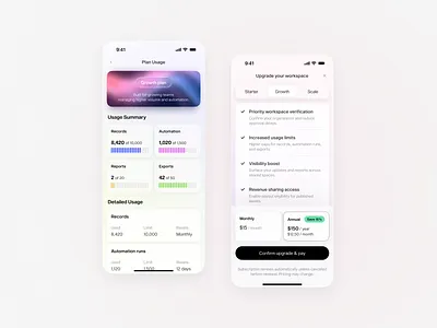 Pricing screens b2bdesign dashboarddesign datavisualization designsystems designthinking enterpriseux fintechui foundertools growthtools interfaceinspiration pricingdesign productdesign productui saasdesign softwaredesign subscriptionmodel uidesign usagedashboard uxdesign workflowdesign
