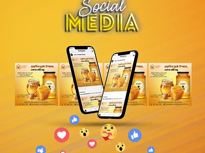Social Media advertisement design banner design branding creative post facebook ad food banner graphic design honey design instagram post organic food product advertising pure honey social media post