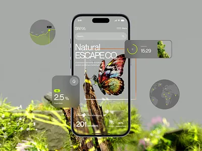 Natural Escape Co. — Sustainability App UI app design app ui app ui design app ux digital sustainability eco analytics eco tracking environment app environment data figma green tech impact tracking mobile app ui nature app ui nature inspired sustainability app ui uiux ux