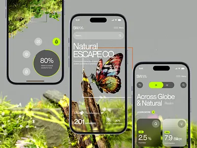 Natural Escape — Eco Travel Mobile App UI 3d animation branding design figma graphic design illustration logo motion graphics typography ui ux vector