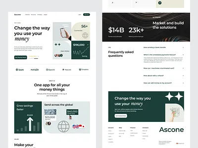 Ascone - Modern Finance Platform UI conversion design figma design finance website fintech landing page landing page ui modern ui motion graphics product landing page saas landing page ui design user experience user interface ux design web design website ui