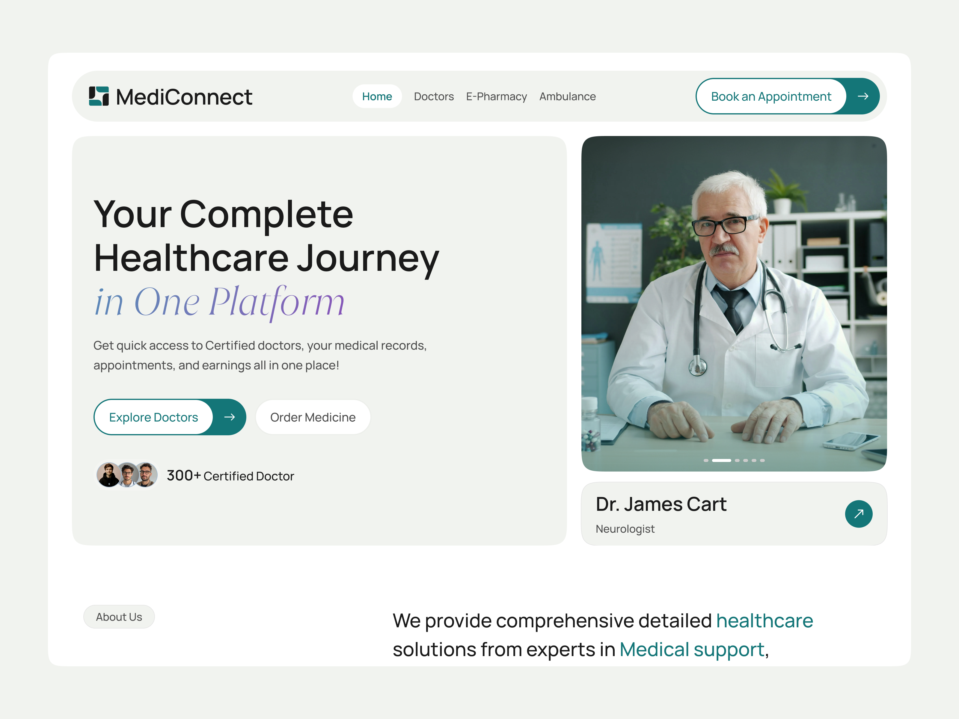 Example of Healthcare Platform Website UI Design | Hero section