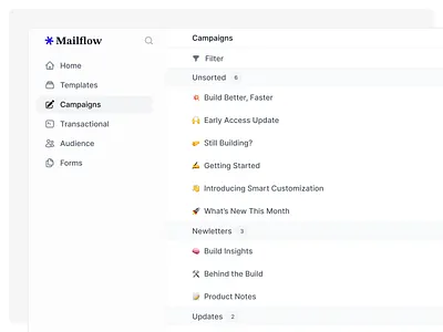 Mailflow - Product Email Dashboard cleanui dashboard email emailmarketing minimal productdesign saas uiux uxdesign webapp