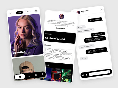 Dating Mobile App app app design chat date date app dating dating app design match match finder matches minimal mobile app mobile design profile social tinder ui