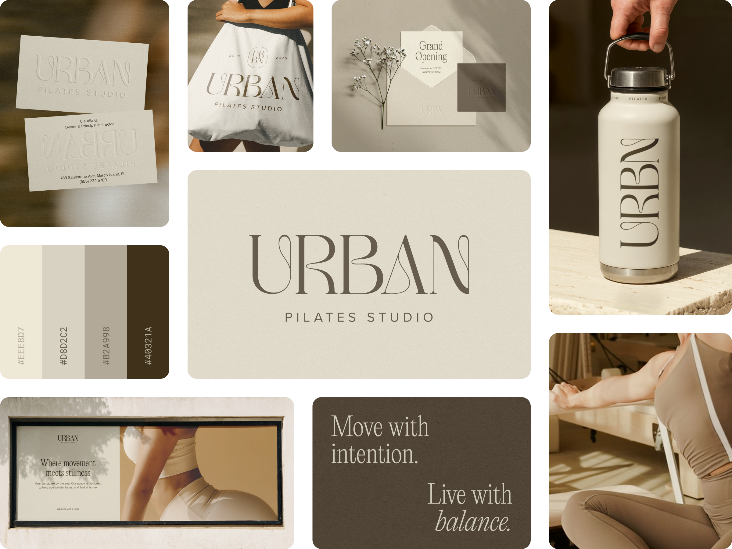Urban Pilates Studio - Brand Identity beige branding design graphic design logo luxury minimalist modern neutral pilates studio typography ui ux vector wellness