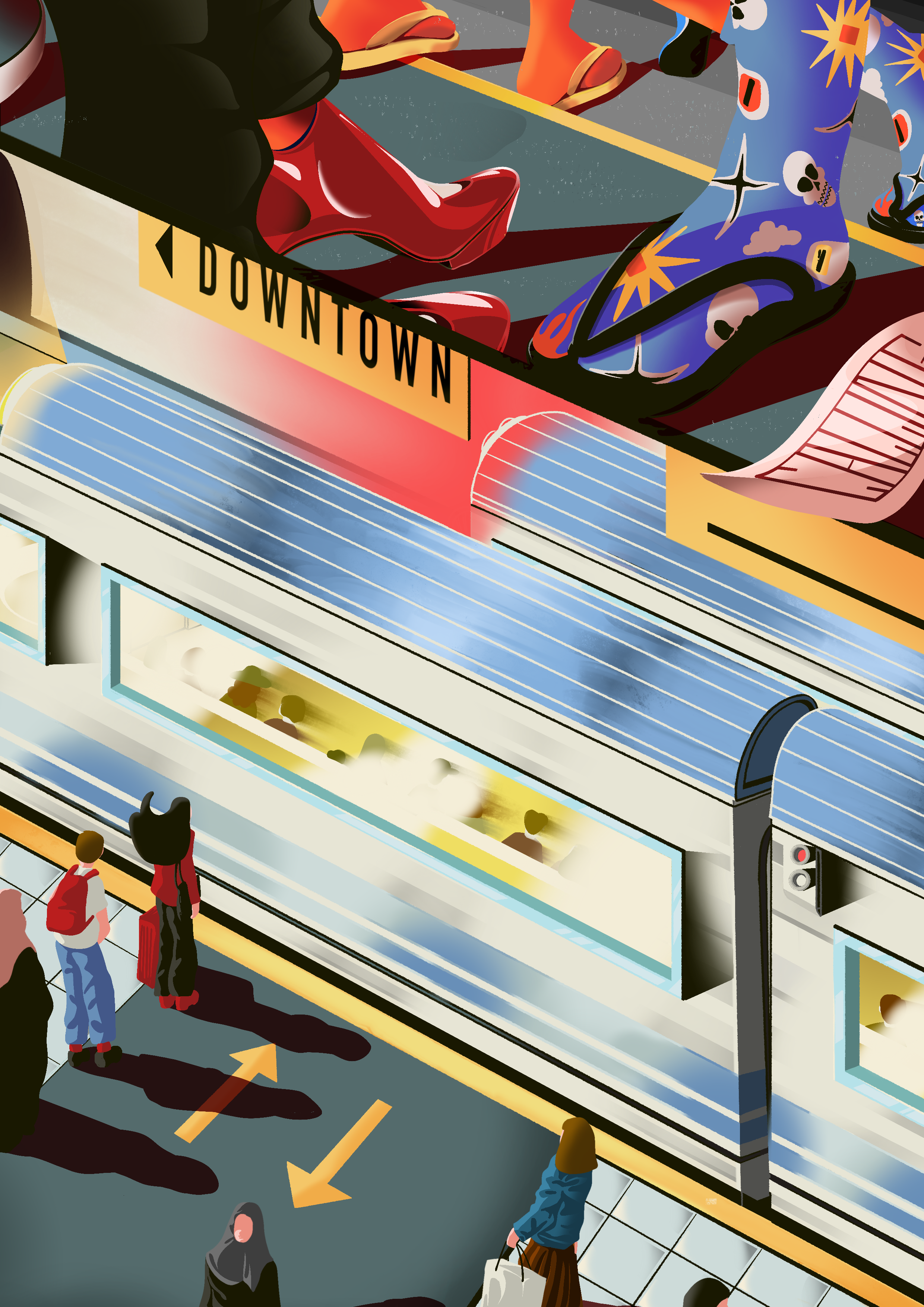 Downtown Calling editorial illustration minimalism subway traffic