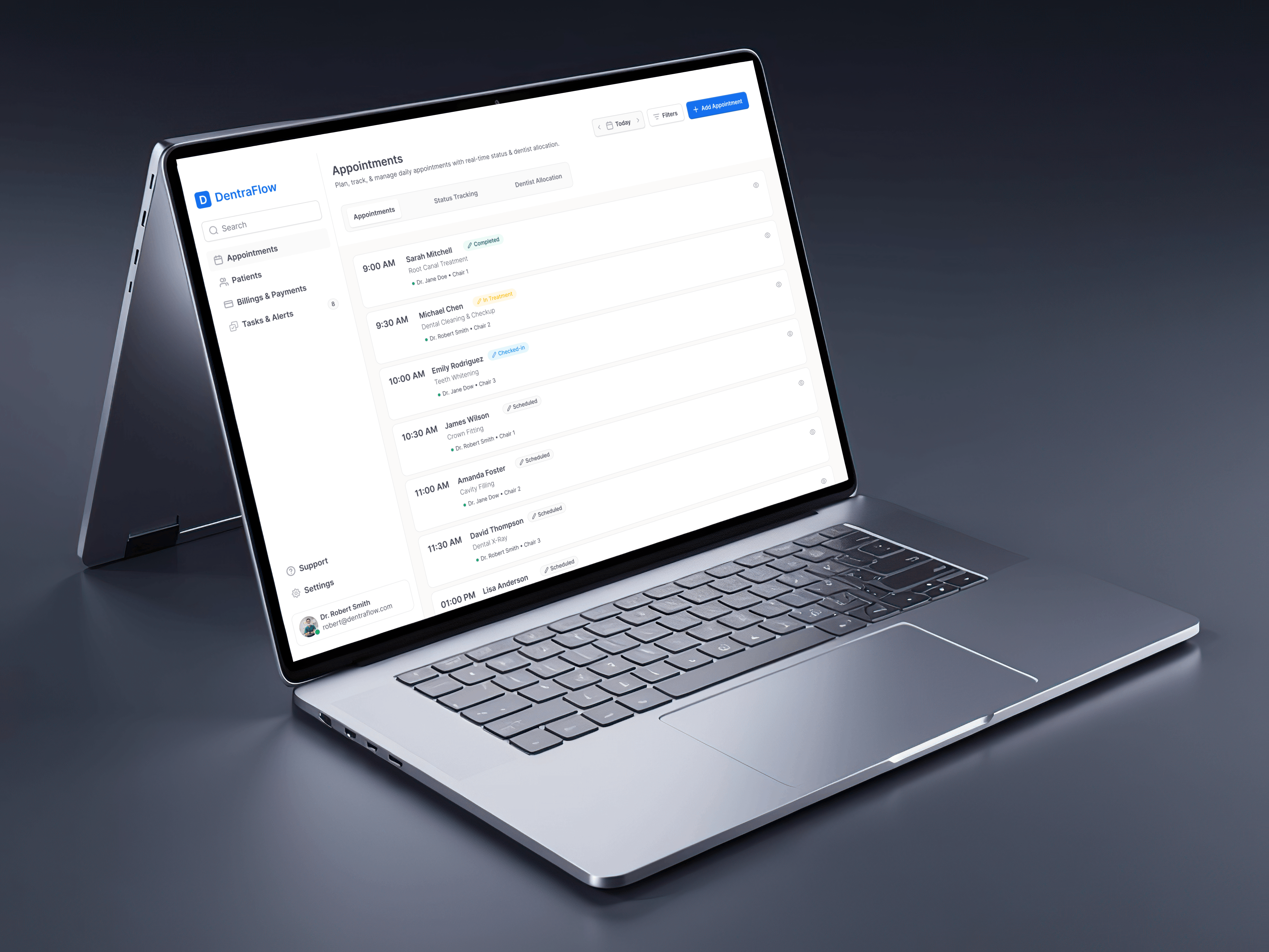 DentraFlow - Clinic Management Software dashboard design dental website landing page design management tool ui website landing page