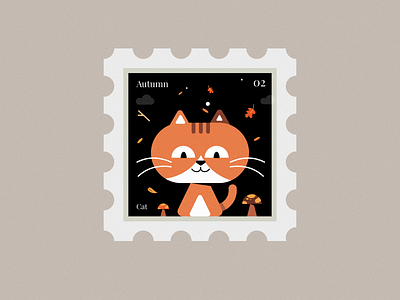 Cat Stamp: 02. Autumn Edition animal autumn cat change expression figma graphic design illustration leaves mushroom paws season stamp vector