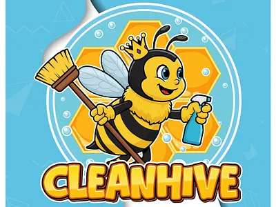 CleanHive - Complete Brand Identity & Logo for Cleaning Services bee cartoon logo business card design cartoon logo cleaning cartoon logo cleaning company logo cleaning service branding commercial cleaning brand custom logo design custom mascot logo flyer door hanger design graphic design home services branding home services logo logo design print digital branding professional service branding residential cleaning logo scalable vector logo service business identity social media branding
