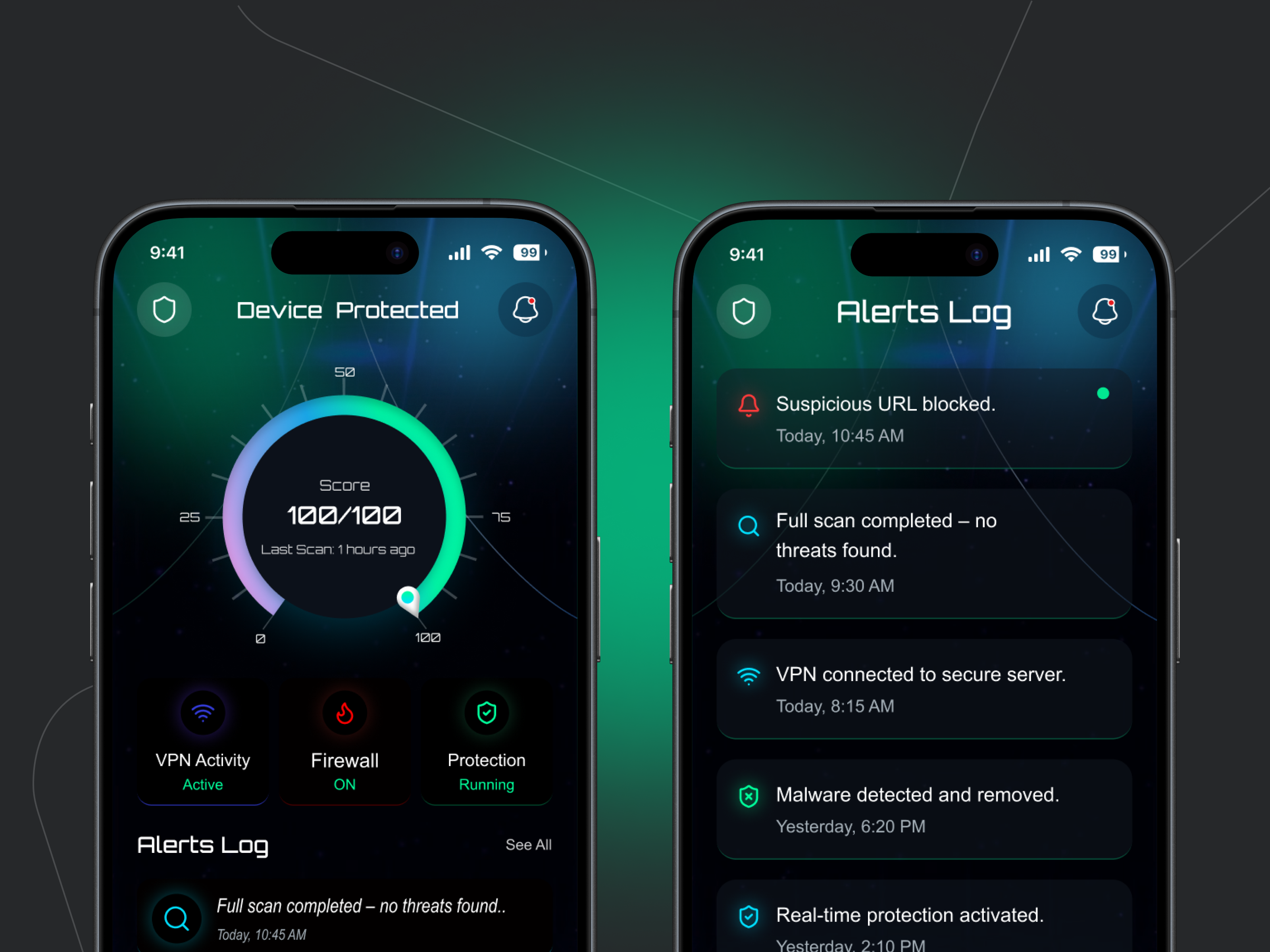 Smart Cybersecurity Mobile App Design. ai security alerts system cybersecurity dashboard design data protection digital safety fintech style futuristic design malware protection mobile app mobile app design modern ui phishing protection privacy saas app security app ui ux design vpn security