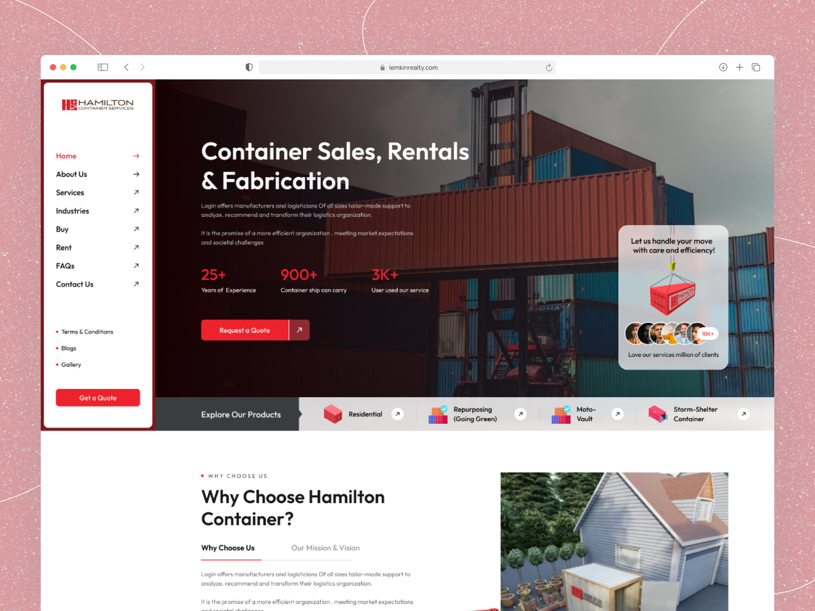 Example of Hamilton - Container Service website