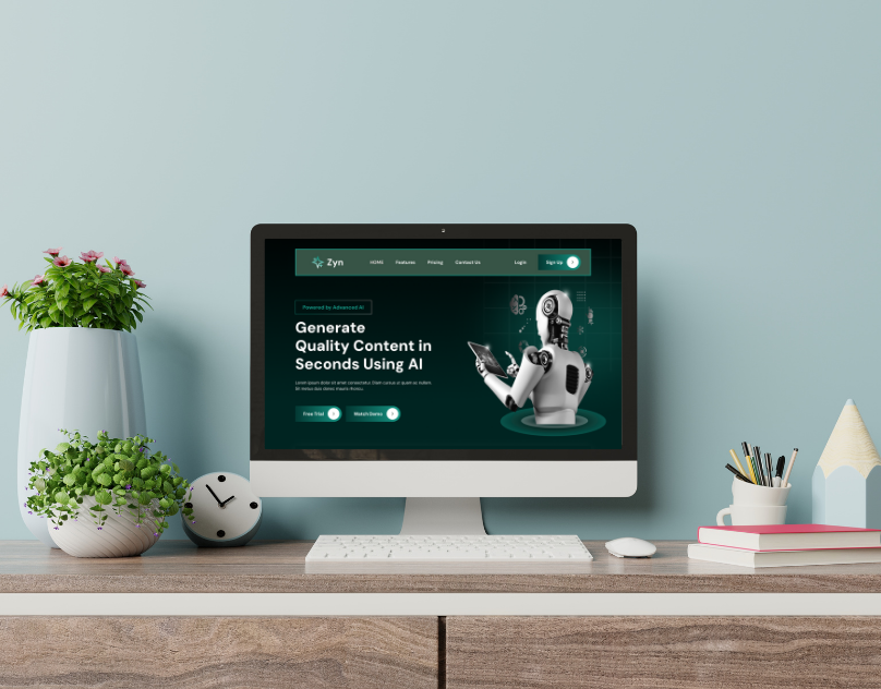 AI Content Generator Landing Page ai content design figma illustration landing page typography ui uiux ux website design