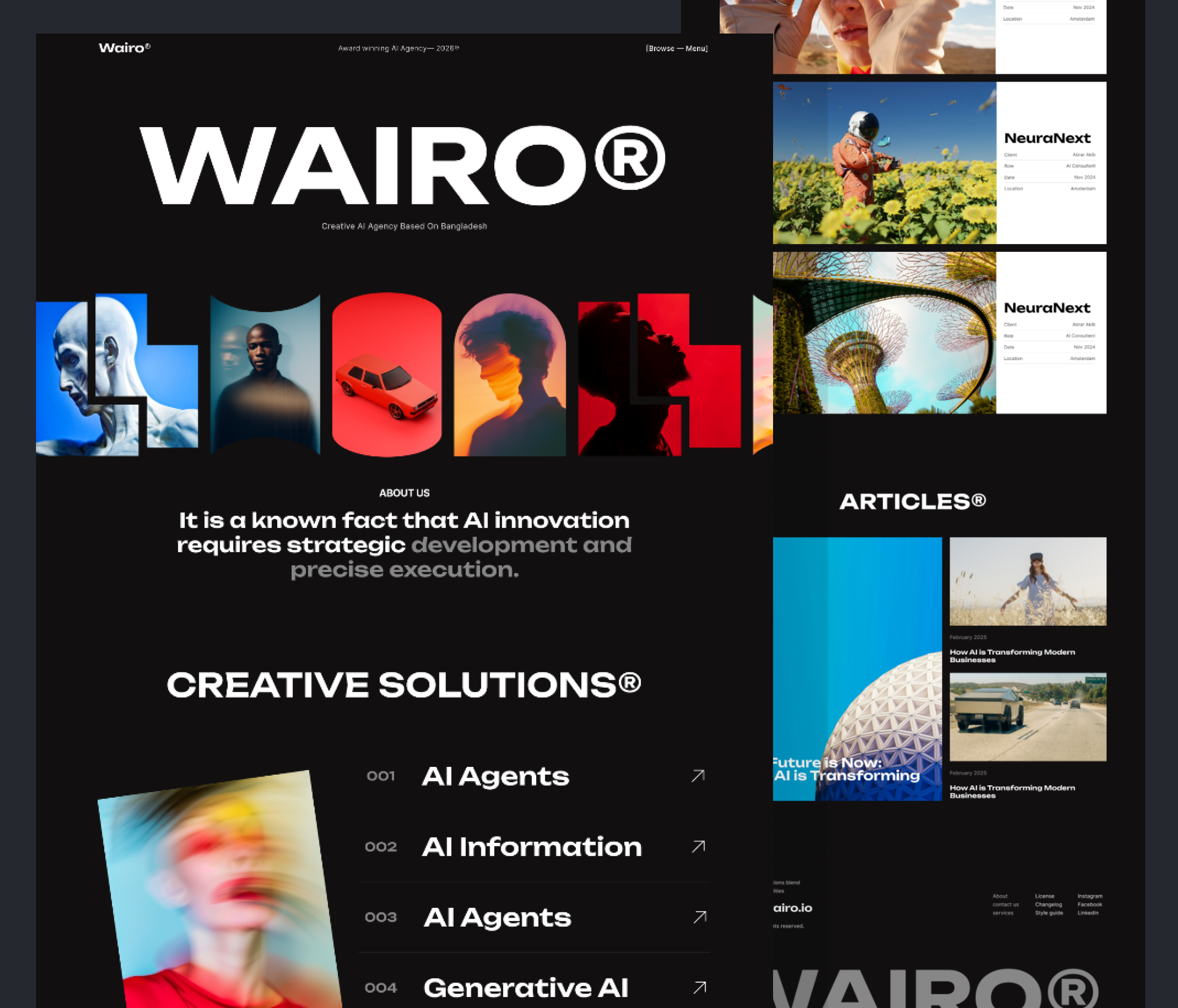 Wairo® Webflow Template ai agency ai technology branding creative agency dark ui digital agency futuristic design landing page minimal design modern website portfolio website startup website tech website ui design ux design visual design web design web interface website template