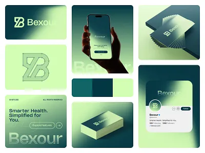 Bexour - Smarter Health, Simplified | AI Health Brand Identity ai healthcare ai logo ai tech logo b logo concept brand brand logo branding creative logo green energy healthcare ikhstudio logo logo branding minimal logo modern logo