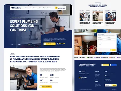 Plumbing Service Website Design branding contractor website design figma ui for plumbers handyman website homepage illustration landing landing page local business site local service website plumbing plumbing design plumbing service plumbing website design repair website ui uiux web design website