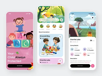 Kids Camp Booking App Design activity tracker booking app childcare digital parenting edtech education app event booking family fun learning kids camp mobile mobile app design mvp app design outdoor learning parents app playful design summer camp