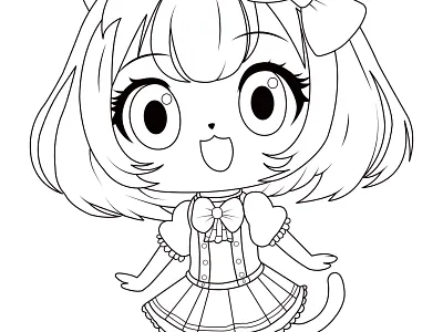 🔖Chica Gato adultos arte chica creativo design dibujo gato girl illustration ilustracion imprimible neko niños pintar tracitos