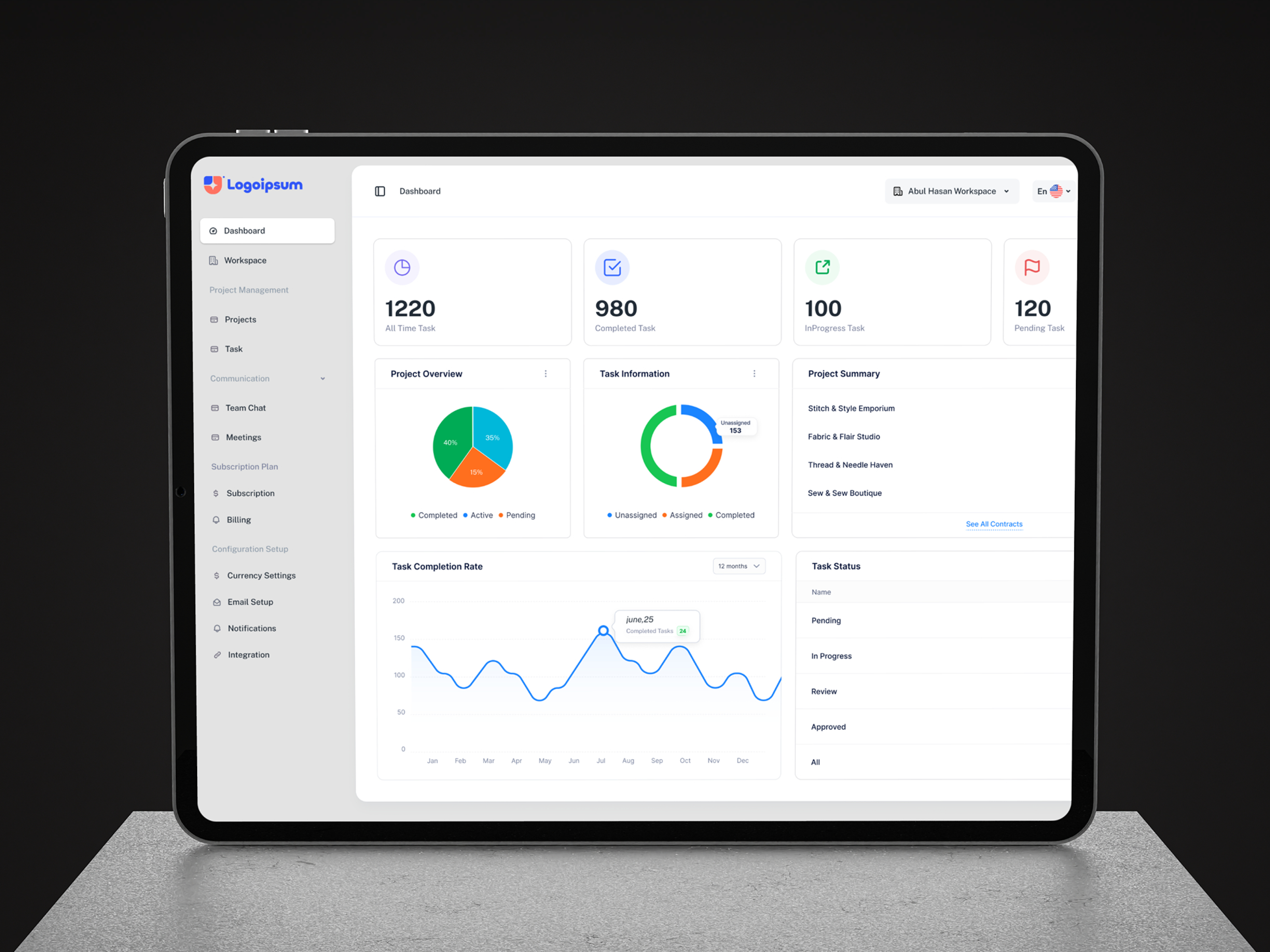 Project Management Dashboard UI admindashboard cleanui dashboarddesign datavisualization figma minimaldesign productdesign projectmanagement saasdashboard uidesign uiux webapp