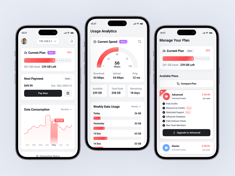 Smart Internet Billing & Usage App UI/UX by Naimul Hasan for Craftora ...