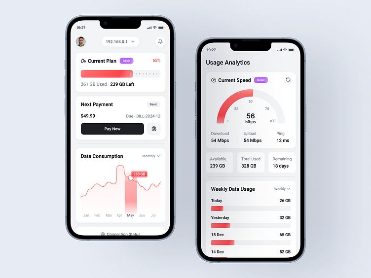 Smart Internet Billing & Usage App UI/UX by Naimul Hasan for Craftora ...