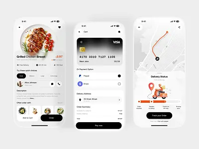 Modern Food Ordering Experience app ui checkout flow clean ui ecommerce app food app food delivery interaction design ios app minimal design mobile app design order details order tracking payment product design ui design ux design