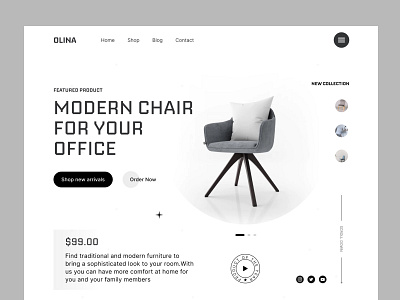 Furniture website header chair furniture header hero section minimal modern table webpage website