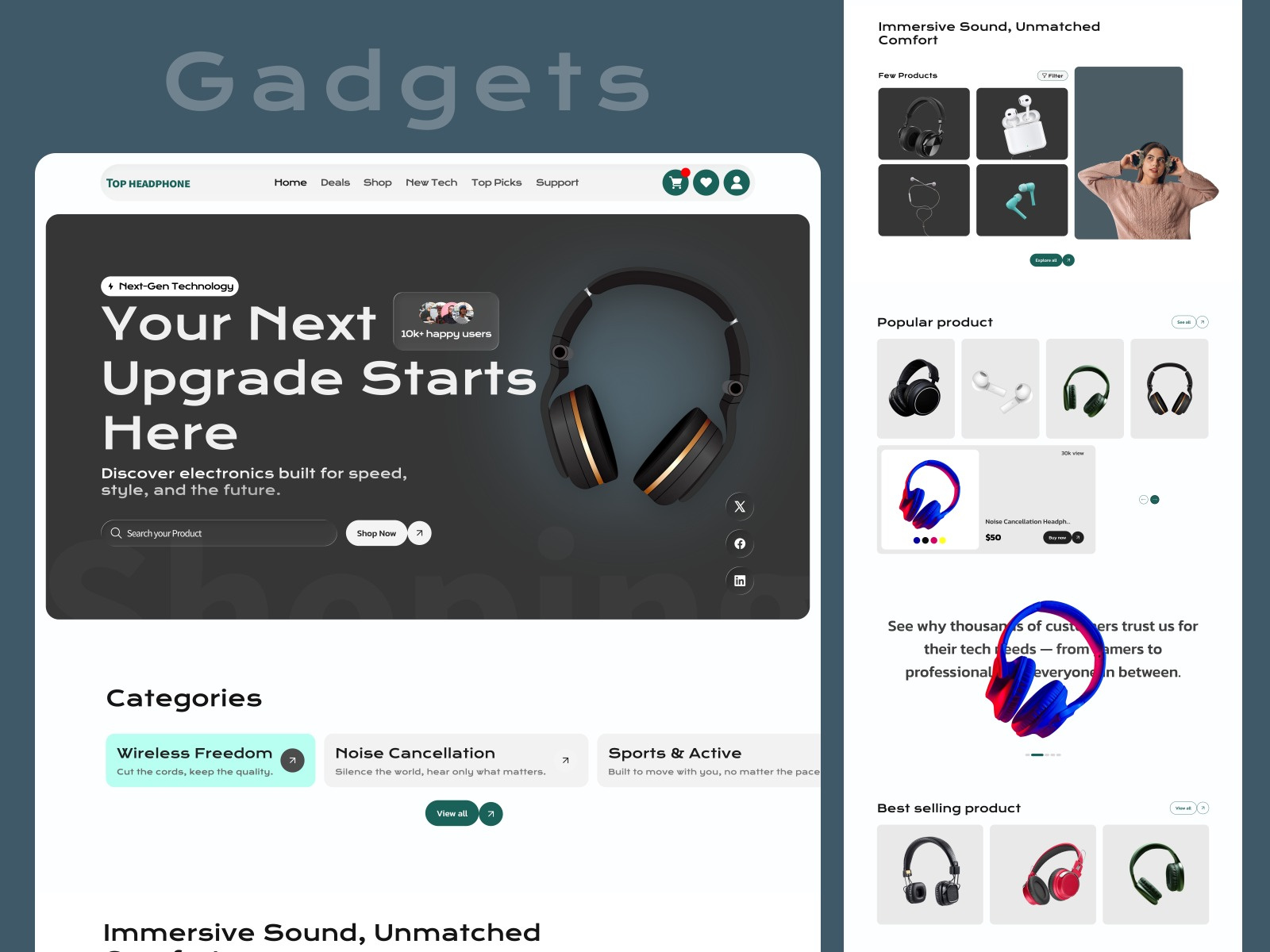 Gadgets Ecommerce Website Design UI accessories airpods earphone ecommerce ecommerce store headphone landing page music online store product shop sound store ui website wireless