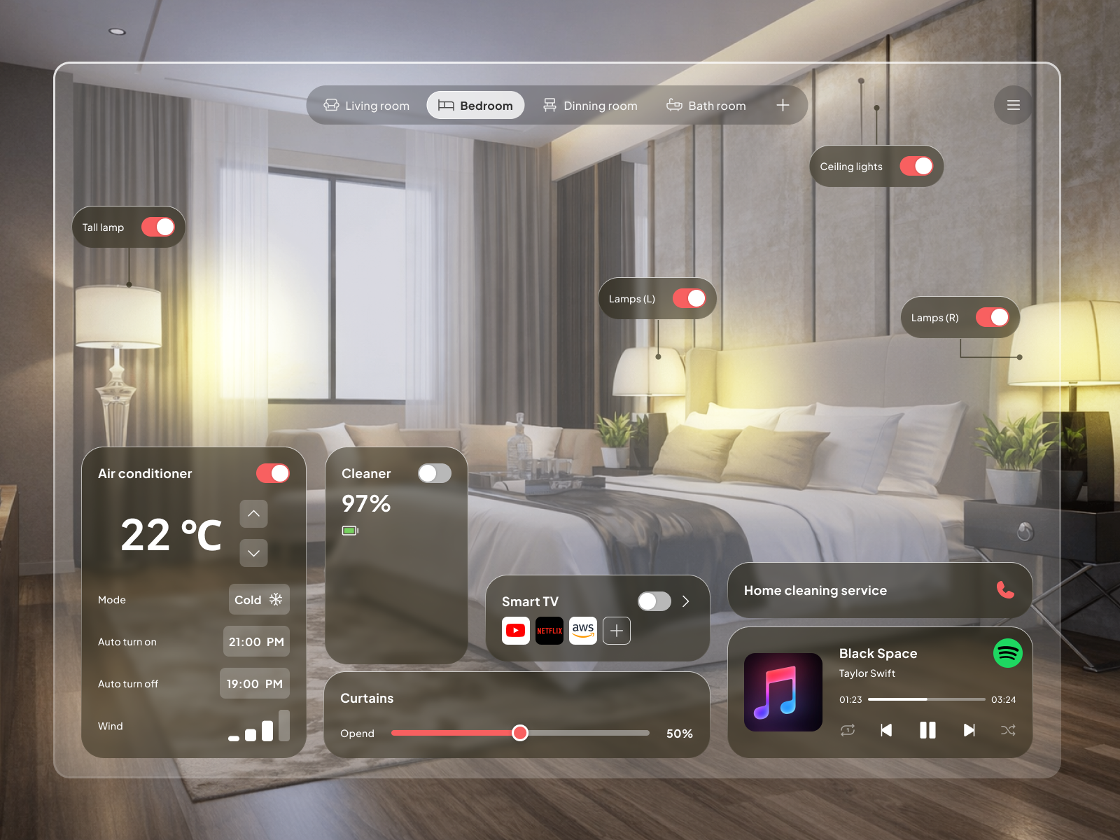 🏠 Smart Home Dashboard, Glassmorphism UI app design branding dashboard figma futuristicui glassmorphism landing page design product design smart home ui design ui ux ui ux design ux dersign web design website design