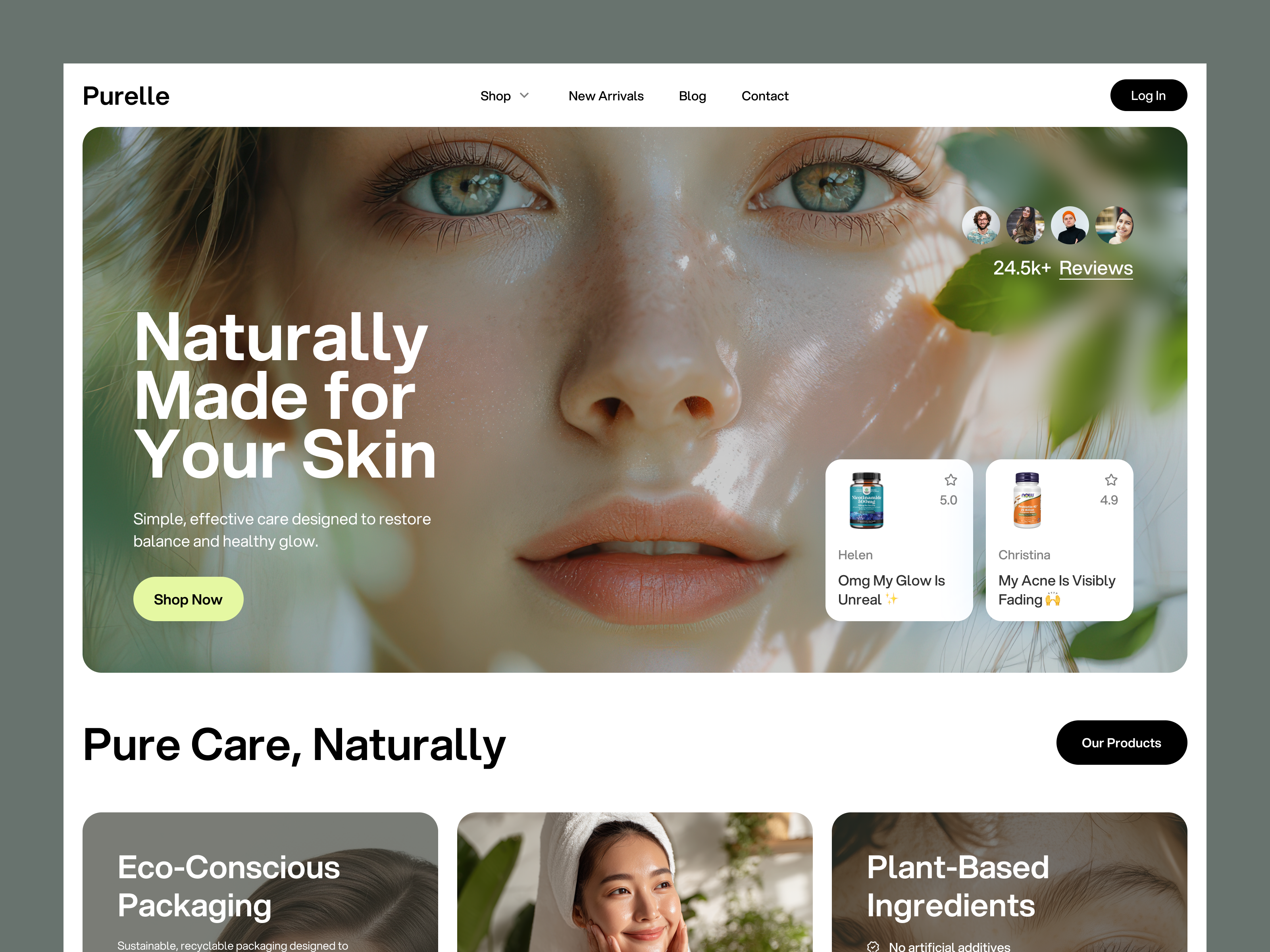 Skin care website ui/ux beauty beauty website clean beauty clean ui healthy website landing page minimal design modern ui natural skincare product design skincare website ui uiux ux web design web ui website website design