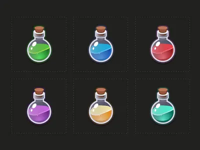 Game Potion Icons Pack Colorful RPG Potion Items for Games & Ui animation bottle game game asset loop potion rive ui