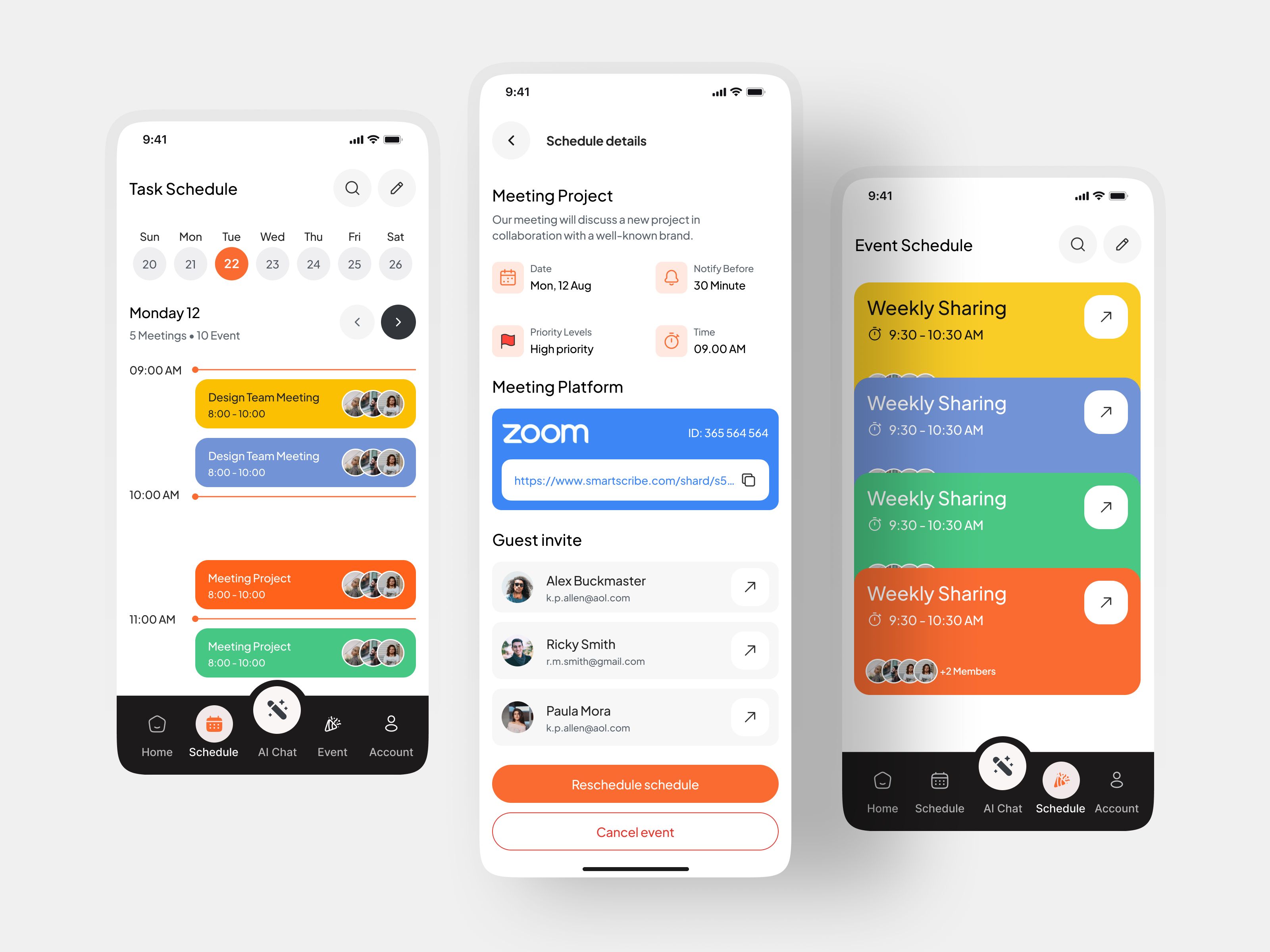 Example of Event schedule details