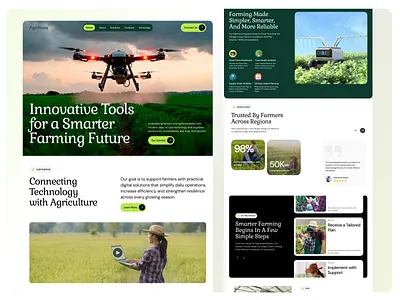 Agriculture Tech Product Website Modern Web Design agriculture corporate website design drone drone technology environment farm management green tech hero section innovation kinetic glyph landing page mehbubur rahman modern ui sustainability technology ui uiux website website design