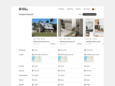 Compare property building compare comparison dashboard product design property real estate saas ui ux web design