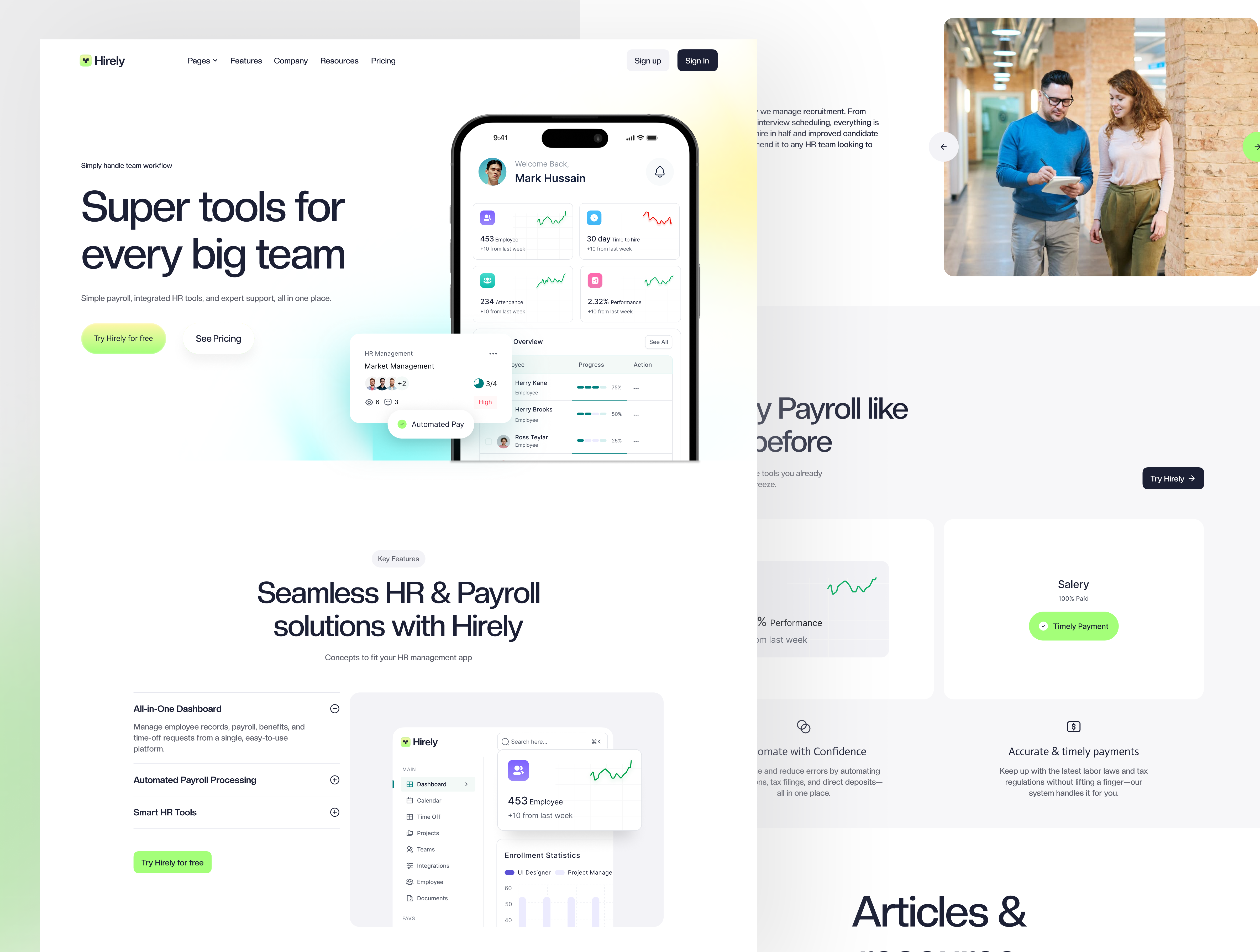Hirely - Saas Website Design hr website landing page saas saas landing page saas marketing website saas webflow template saas website web design website design
