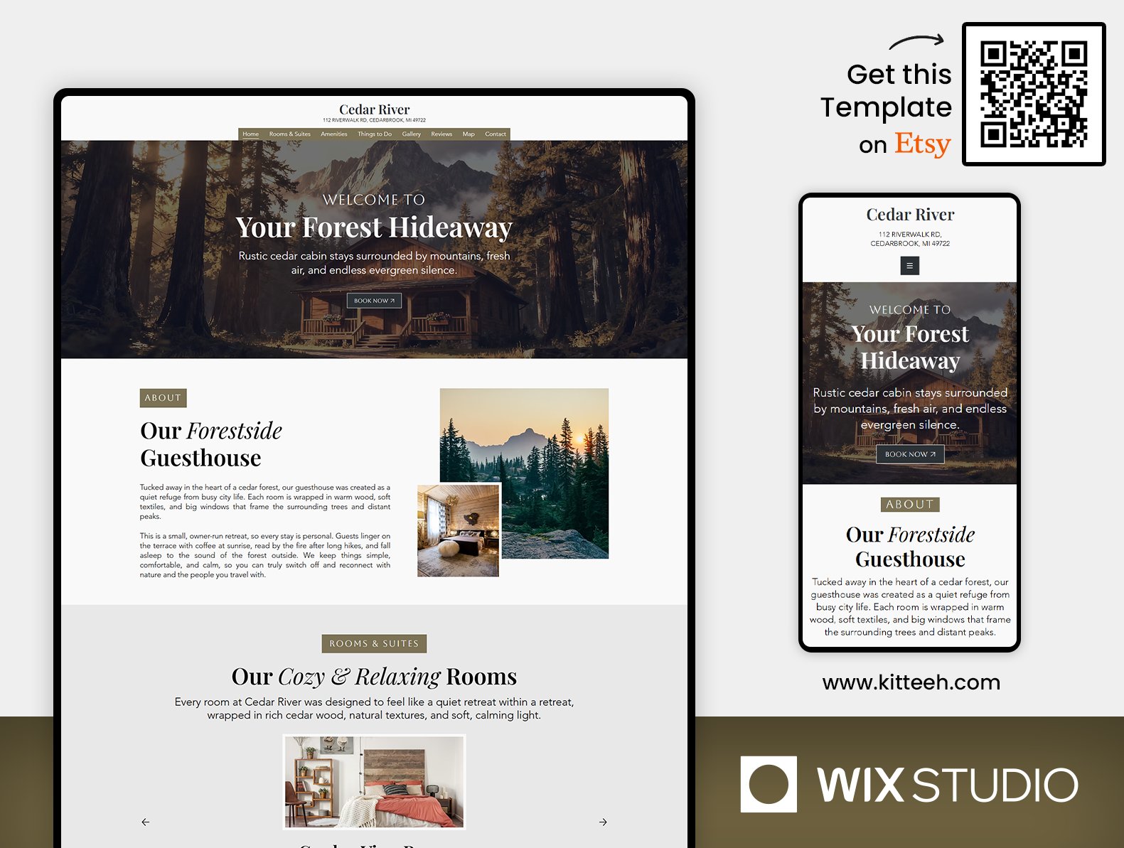 Cabin Rental & Lodge - Wix Studio Website Template amenities gallery wix bed breakfast wix boutique accommodation site cabin rental template cms room pages contact location map countryside accommodation dynamic room list eco friendly stay family cabin wix forest lodge website guest reviews layout guesthouse wix studio holiday rental design mountain retreat design nature resort layout responsive cabin website rural tourism template vacation home rental weekend getaway site
