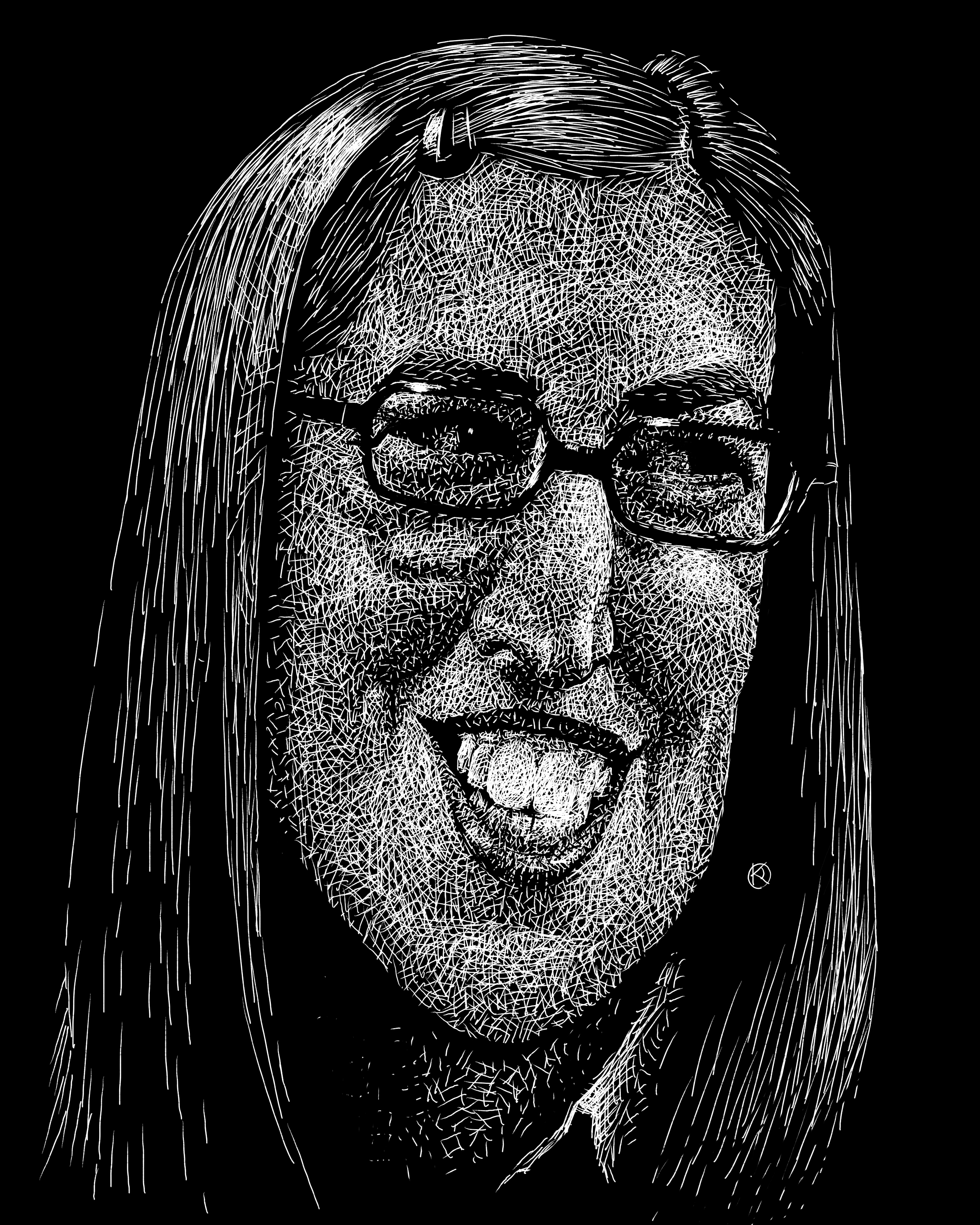 #01 - Mayim Bialik. Caricature Resolution 2026 black and white caricature caricatureresolution illustration mayim bialik portrait scratchboard