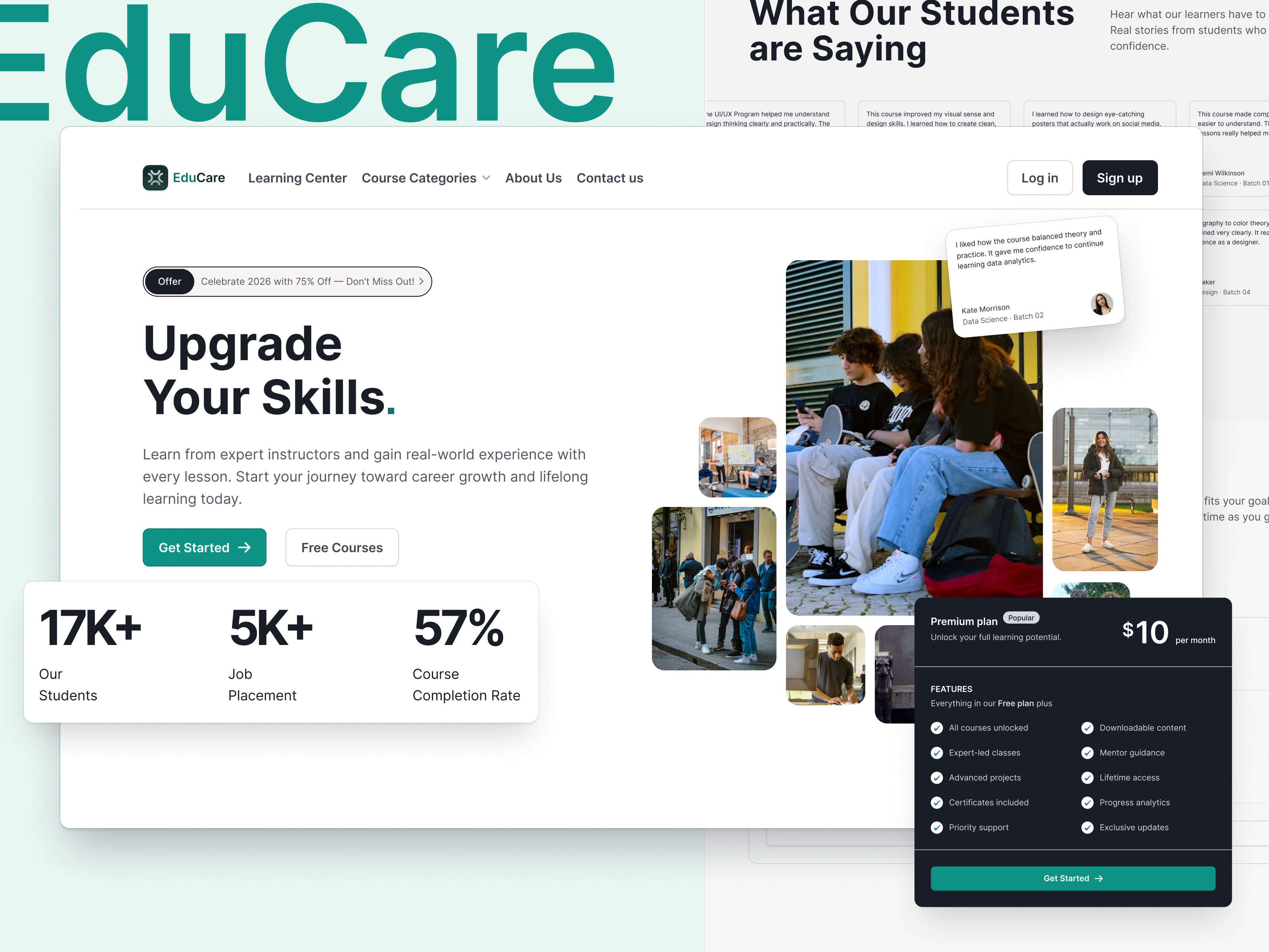 EduCare clean ui e learning edtech education website figma design landing page design learning platform modern design ui design user experience ux design web design