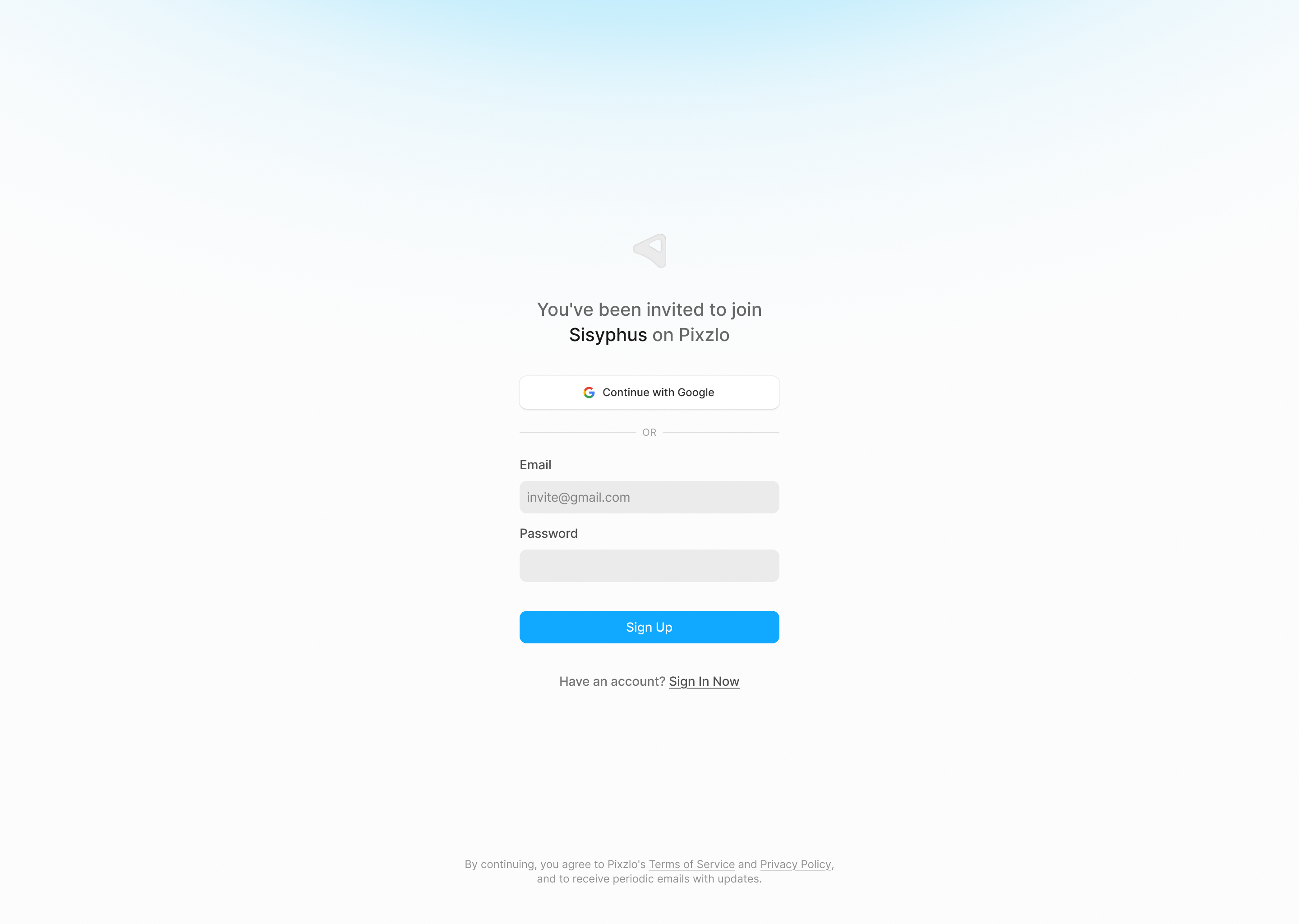 Pixzlo Invitation Sign Up Screen account setup authentication b2b clean ui enterprise form design google sso interface design invitation flow login screen minimal ui onboarding product design saas sign up single sign on ui design user flow ux design web app