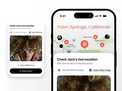 Live Event app location app application design graphic design screen ui ux