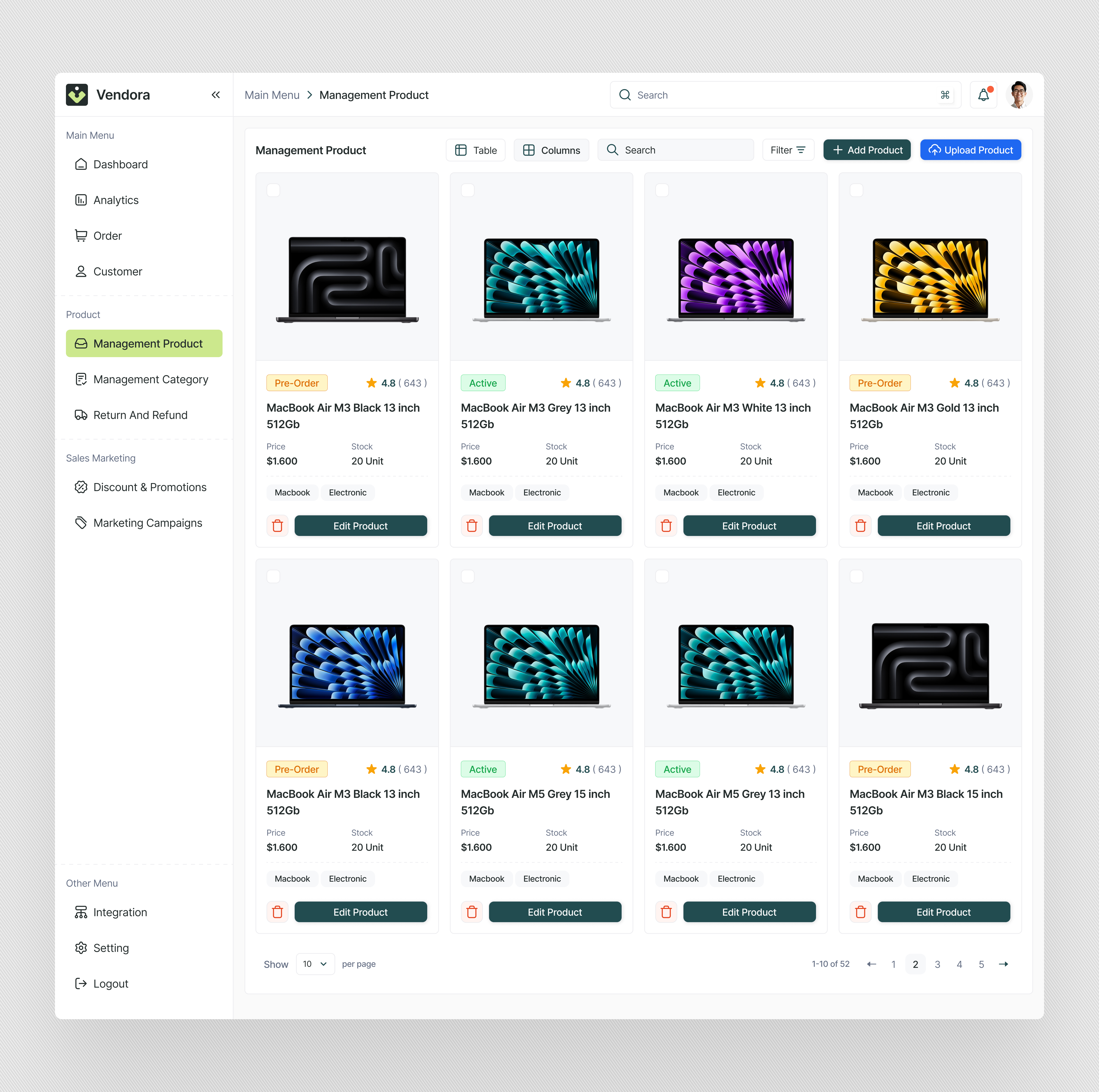 Vendora — Product Management Columns View app clean dashboard design e commerce listing management minimal product product design product management saas saas design saas e commerce ui uiux ux web app web design