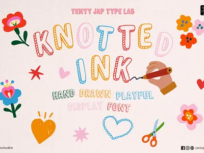 YJ Knotted Ink – Hand Drawn Playful Display Font branding font chalk style font content creator craft font doodle font fonts friendly font hand drawn font handmade font kids friendly font label font lettering art packaging font retro handmade font rustic font small business font social media post textured font type design whimsical font