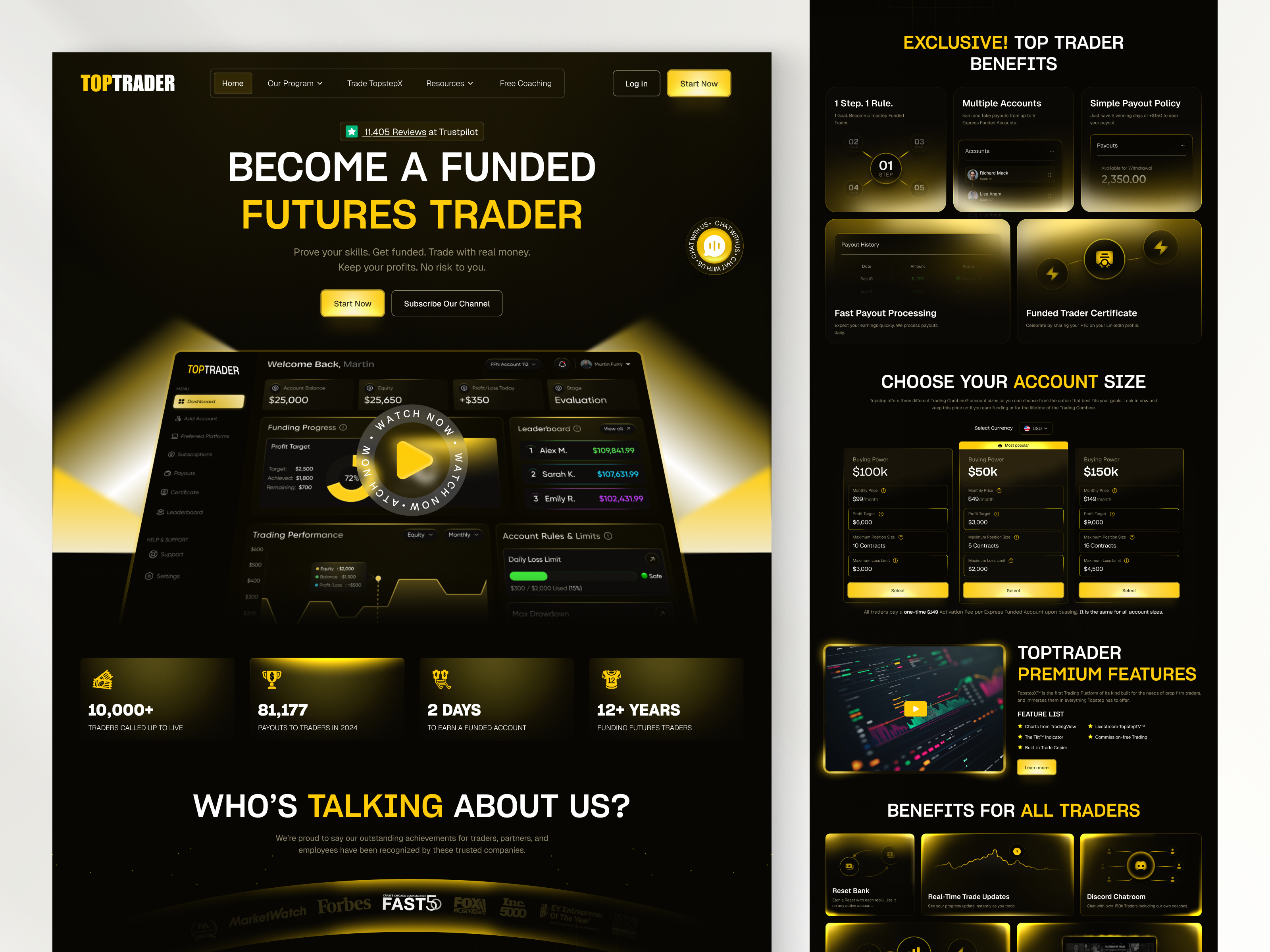 Prop Trading Website Design crypto trading ui cryptocurrency dark mood finance design fintech website funded trader funding firm hero section investment platform landing page modern ui prop firm landing page prop firm website prop trading trading platform web app web design web redesign web3 website design