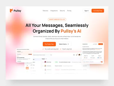 Pullsy – AI-Powered Smart Inbox Website Design design digitalexperience inbox landing page problemsolving smart inbox ui uiuxdesign ux web web design webdesign website websitedesign