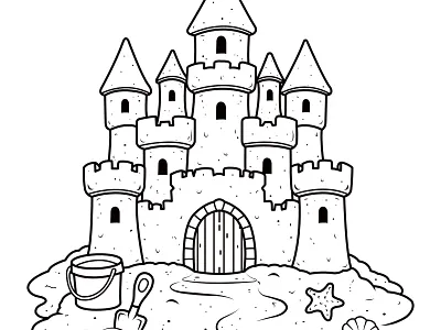 🔖Castillo de Arena adultos arena arte castillo castle creativo design dibujo illustration ilustracion imprimible niños pintar sand summer tracitos verano