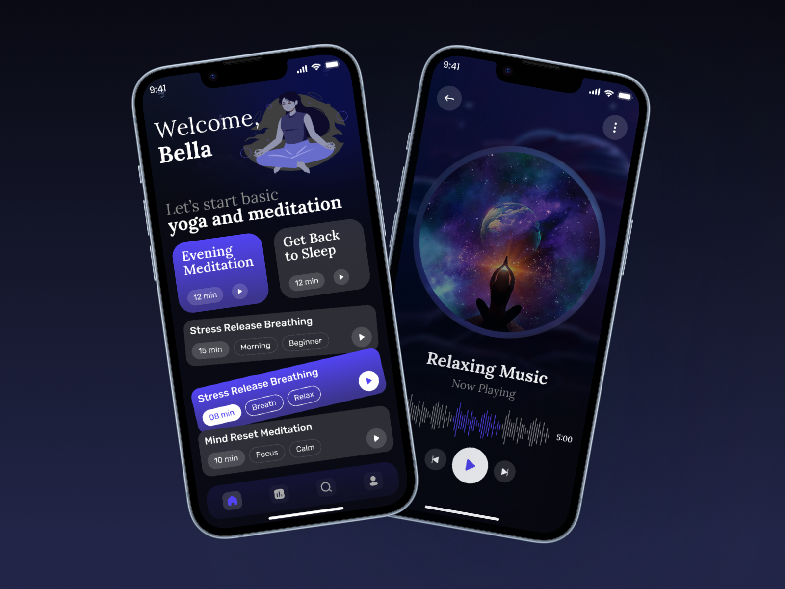 🌙 Yoga & Meditation App app appdesign darkui design dribbble dribbbledesign figmadesign healthapp iosapp meditationapp mindfulnessapp mobileappdesign productdesign ui uiux ux uxdesign web wellnessapp yogaapp