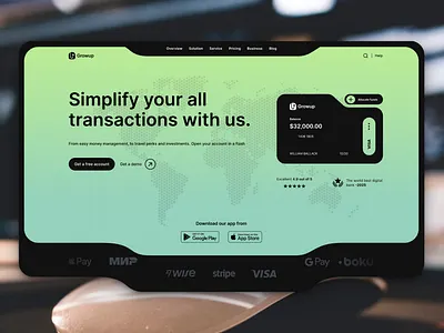 GrowUp - Digital Banking Landing Page UI dark mode ui digital banking figma design fintech design landing page ui modern ui product design startup design ui design user experience user interface ux design web design