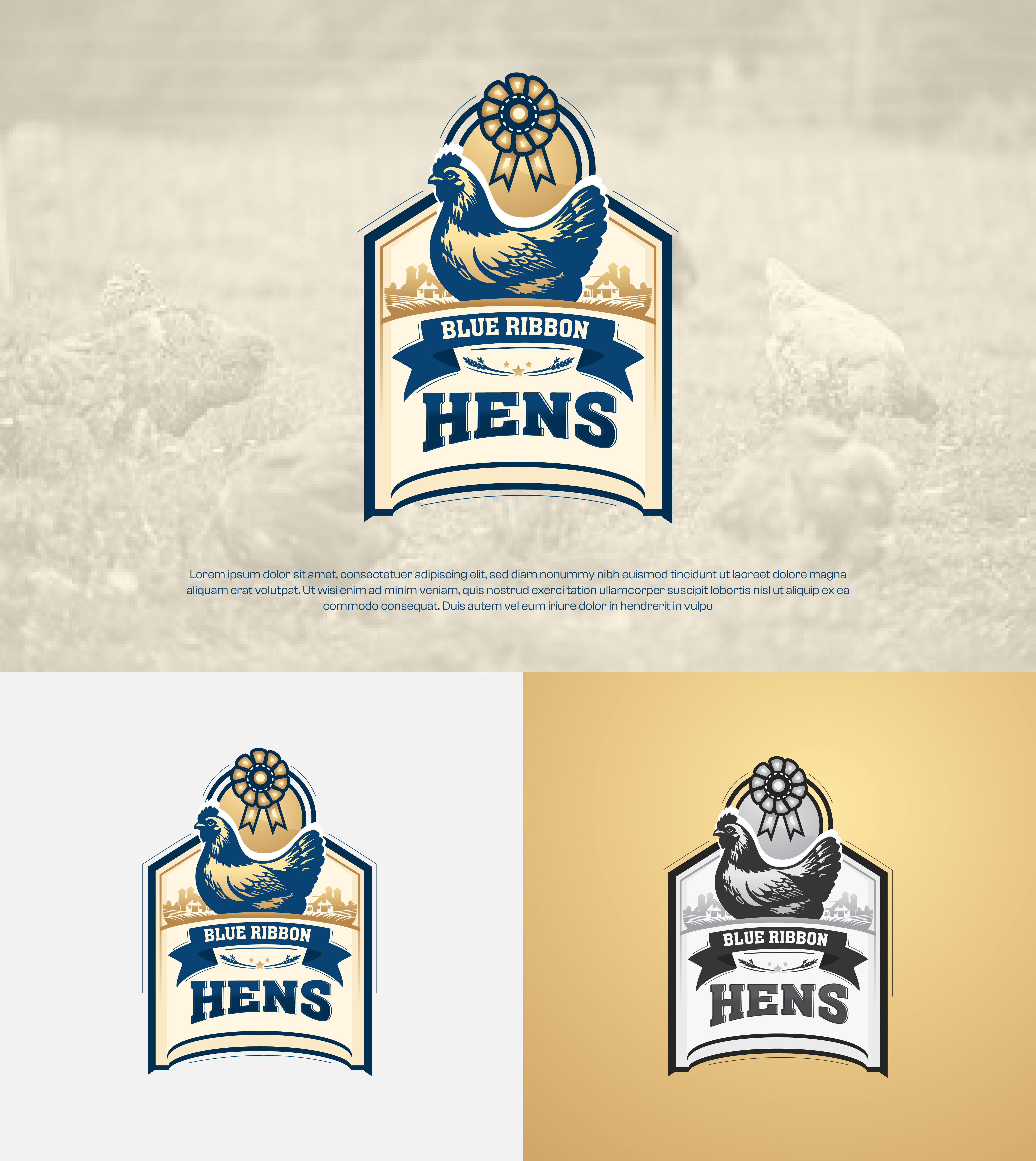 Blue Ribbon Hens Vintage Logo 3d animation branding design graphic design illustration logo motion graphics ui vector