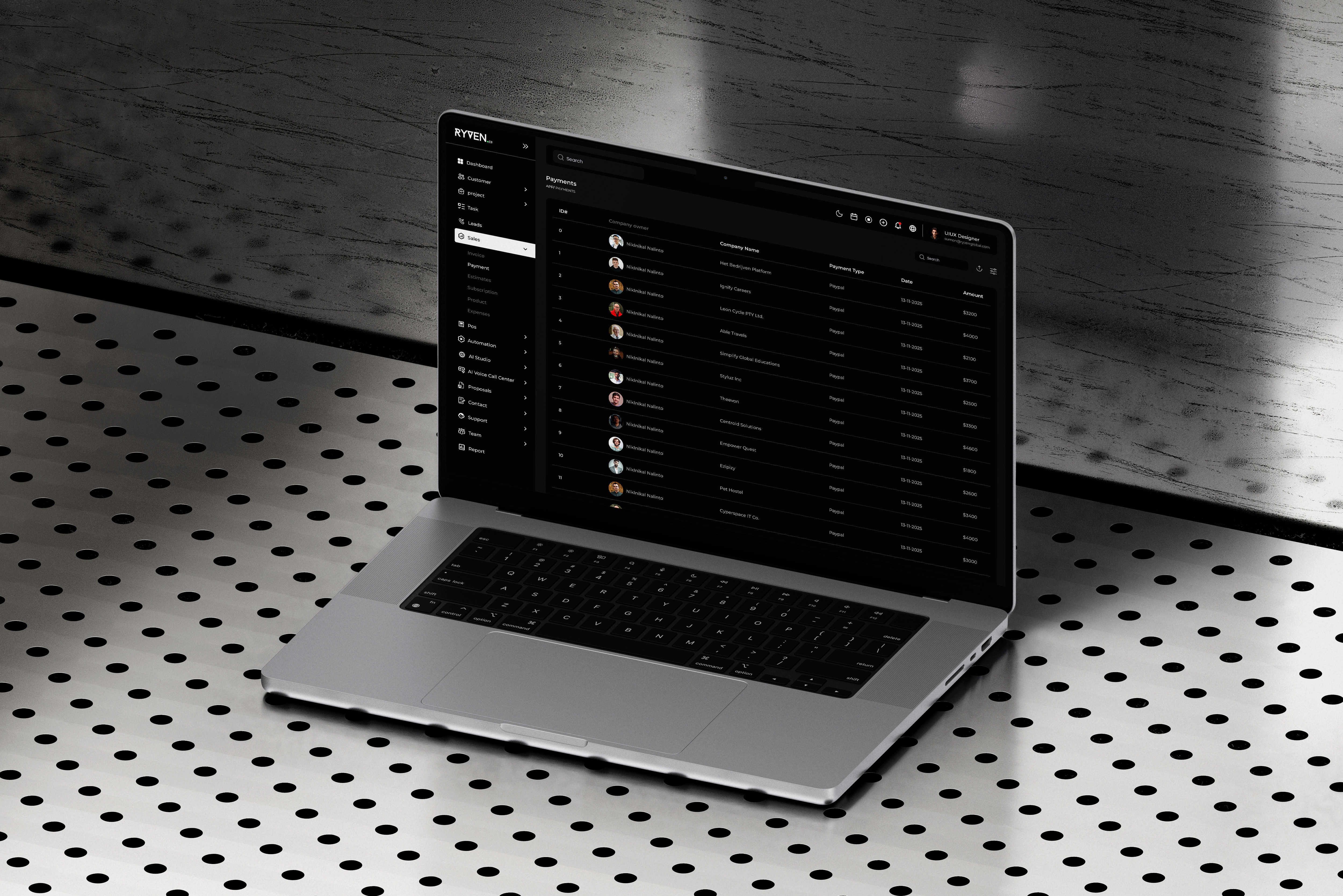 Ryven CRM – Invoice Management Dashboard (Dark Mode) admindashboard adminpanel crmdesign darkmodeui dashboarddesign invoicedashboard invoicemanagement saasdesign saasproduct uidesign uxdesign uxuidesign webappdesign webappui