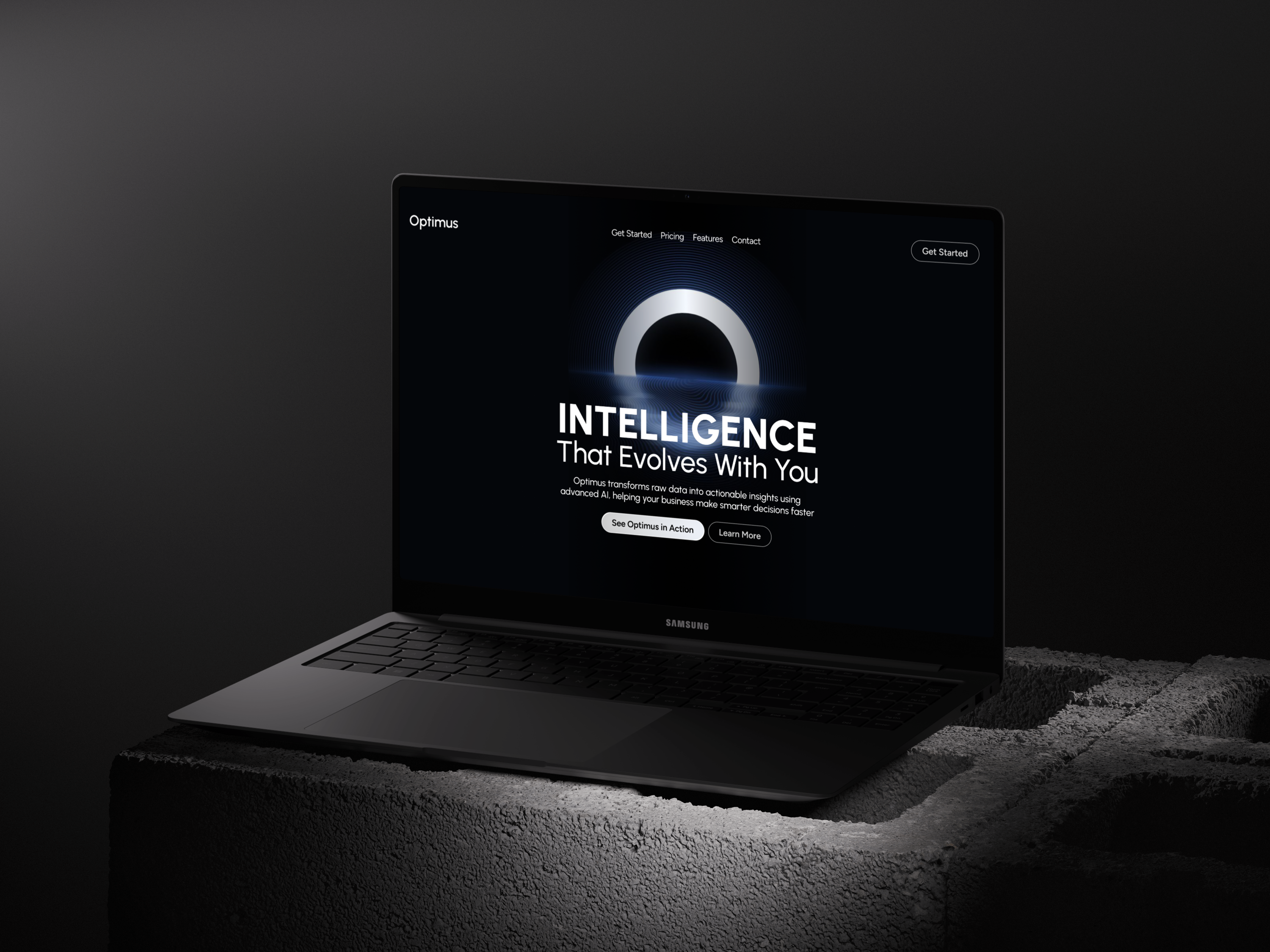 Optimus - AI Saas Tool Landing Page dark mode landing page figma hero section design landing page landing page design minimal landing page prototyping saas landing page ui uiux web design