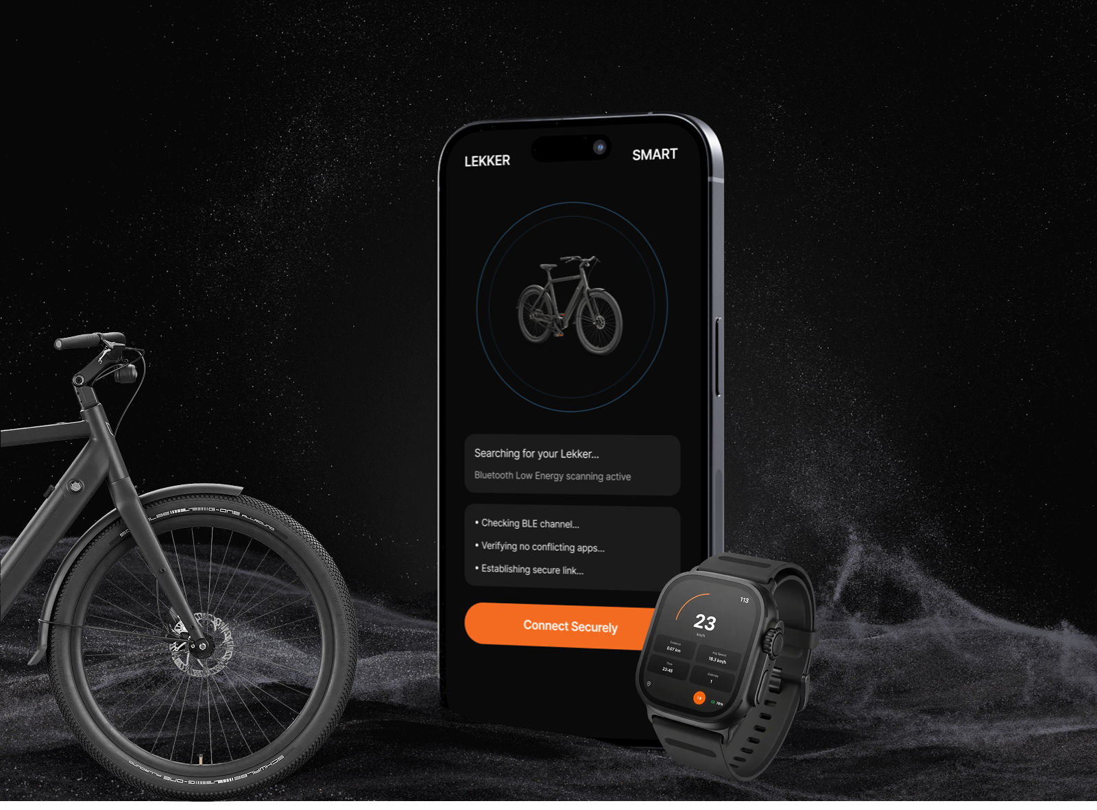 LekkerSmart — A Connected Bike Experience concept ebike mobility product design smartwatch ui ux wearables